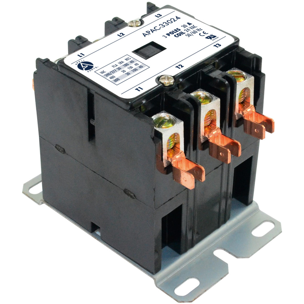 Appli Parts APAC-33024 Heavy Duty Contactor 3 Poles 30A 24V Coil Replacement for AC Compressors and Electrical Applications UL Certified E476929 Appli Parts APAC-33024 Heavy Duty Contactor 3 Poles 30A 24V Coil Replacement for AC Compressors and Electrical Applications UL Certified E476929