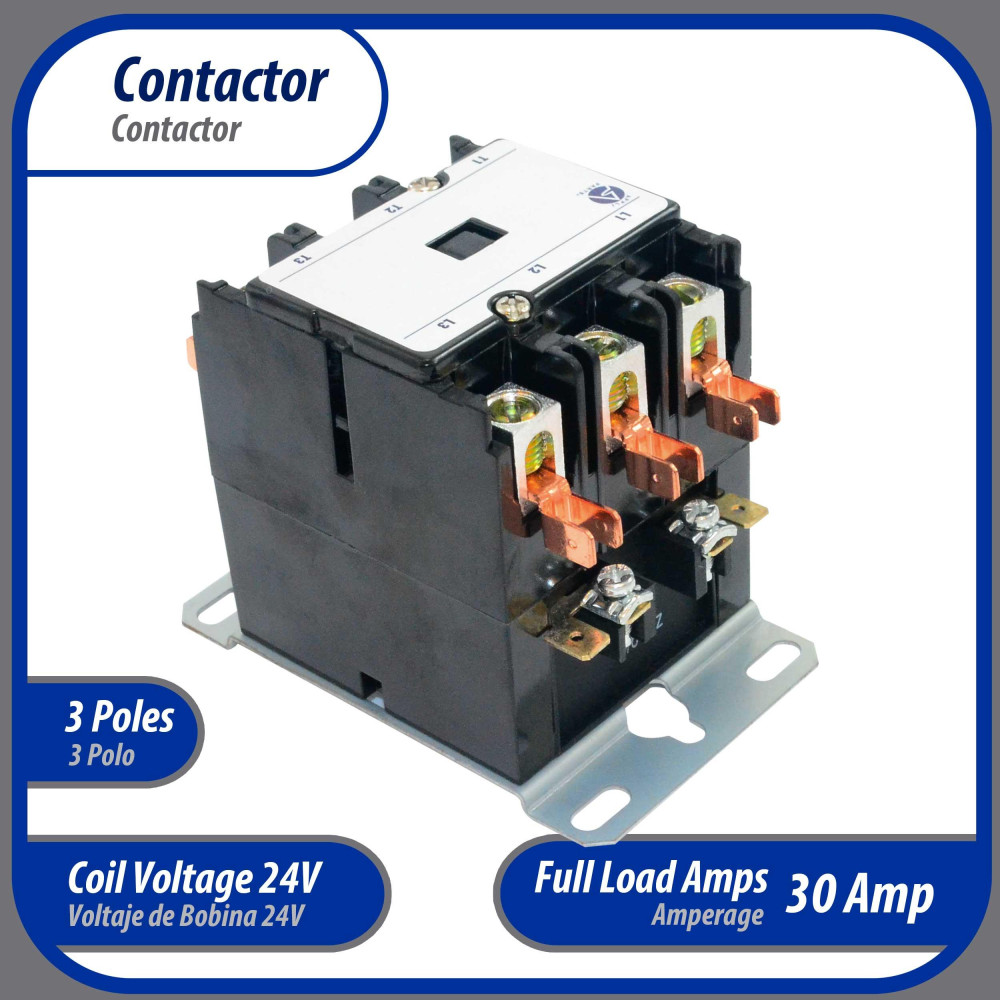 Appli Parts APAC-33024 Heavy Duty Contactor 3 Poles 30A 24V Coil Replacement for AC Compressors and Electrical Applications UL Certified E476929 Appli Parts APAC-33024 Heavy Duty Contactor 3 Poles 30A 24V Coil Replacement for AC Compressors and Electrical Applications UL Certified E476929