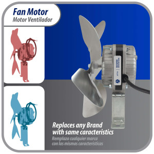 Appli Parts APFM-51E 5W refrigeration condenser and evaporator motor 115V 60Hz 0.4A 1450rpm includes base and 8in aluminum Fan Blade CCW shaft end Universal fit Appli Parts APFM-51E 5W refrigeration condenser and evaporator motor 115V 60Hz 0.4A 1450rpm includes base and 8in aluminum Fan Blade CCW shaft end Universal fit