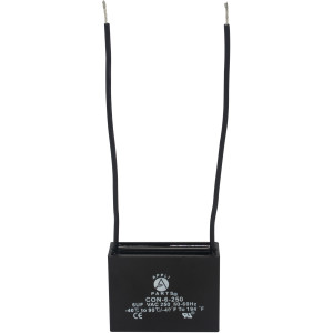 Appli Parts Fan Capacitor 6 mfd (microfarads) uf 250 VAC with 2 Wire Terminal Connections compatible with any brand with same capacitance 1-7/8in Width 3/4in Depth 1-3/8in Height CAP-6-250-2C Appli Parts Fan Capacitor 6 mfd (microfarads) uf 250 VAC with 2 Wire Terminal Connections compatible with any brand with same capacitance 1-7/8in Width 3/4in Depth 1-3/8in Height CAP-6-250-2C