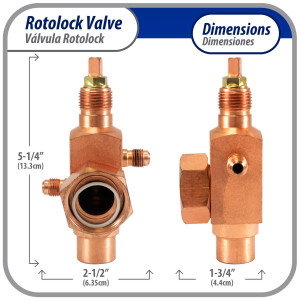 Appli Parts APRV-VA04 Rotolock Valve V04 1-1/4 in x 3/4 in ODF solder connection Universal replacement valve will work for refrigeration and air conditioning systems Appli Parts APRV-VA04 Rotolock Valve V04 1-1/4 in x 3/4 in ODF solder connection Universal replacement valve will work for refrigeration and air conditioning systems