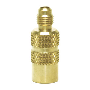 Uniweld Compatible with R410A, Mini-Split High Pressure Adaptor 5/16 in Female with depressor to 1/4 in SAE Male with Schrader 92863 