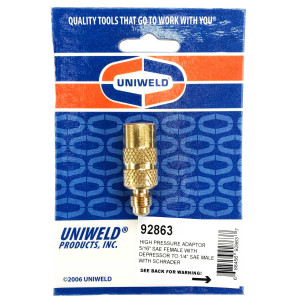 Uniweld Compatible with R410A, Mini-Split High Pressure Adaptor 5/16 in Female with depressor to 1/4 in SAE Male with Schrader 92863 