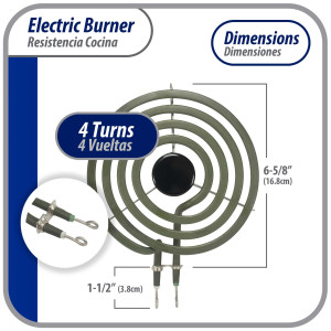Appli Parts MP15YA Electric Range Burner Heater Element 4 Turns, 6 in, 1500 W, 240 V. Compatible General Electric Whirlpool 660532, WP660532, WB30T10073, SU205, 660532, TS4W6215, 404080, 5303310283, 318372211, TS4W6215SS
