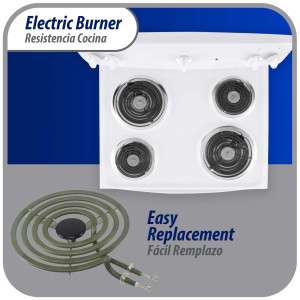 Appli Parts MP15YA Electric Range Burner Heater Element 4 Turns, 6 in, 1500 W, 240 V. Compatible General Electric Whirlpool 660532, WP660532, WB30T10073, SU205, 660532, TS4W6215, 404080, 5303310283, 318372211, TS4W6215SS