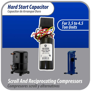 Appli Parts APHS-2 3.5 to 4.5 TON Hard Start kit 208-265 V, 1 Ph for air conditioner includes Capacitor 189-227mfd 330V and Potential Relay for Air Conditioner scroll and reciprocating compressors Appli Parts APHS-2 3.5 to 4.5 TON Hard Start kit 208-265 V, 1 Ph for air conditioner includes Capacitor 189-227mfd 330V and Potential Relay for Air Conditioner scroll and reciprocating compressors