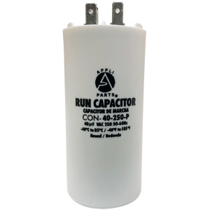 Appli Parts Run Capacitor for electric motors 40 Mfd uF (microfarads) 250VAC Plastic Case with terminals CBB60 Round Universal fit water pumps and others 4-1/4 in High 1-3/4 in Wide CON-40-250-P Appli Parts Run Capacitor for electric motors 40 Mfd uF (microfarads) 250VAC Plastic Case with terminals CBB60 Round Universal fit water pumps and others 4-1/4 in High 1-3/4 in Wide CON-40-250-P