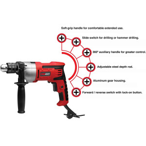 Promaker 1/2in Hammer Drill PRO-TP800
Voltage - Frequency: 120V - 60Hz
Amperage: 7.0AMP
Power: 800W
Speed: 0-2800rpm
Chuck size: 1/2in (13mm)
Weight: 5.06Lb
Cord: 6.5ft Promaker 1/2in Hammer Drill PRO-TP800
Voltage - Frequency: 120V - 60Hz
Amperage: 7.0AMP
Power: 800W
Speed: 0-2800rpm
Chuck size: 1/2in (13mm)
Weight: 5.06Lb
Cord: 6.5ft