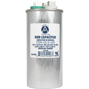 Appli Parts Dual Run Capacitor for ac 35+5 Mfd uF (microfarads) 370VAC or 450VAC CBB65 Round Universal fit for hvac and other applications 4-5/8 in High 2 in Wide CON-35/5-450
 Appli Parts Dual Run Capacitor for ac 35+5 Mfd uF (microfarads) 370VAC or 450VAC CBB65 Round Universal fit for hvac and other applications 4-5/8 in High 2 in Wide CON-35/5-450