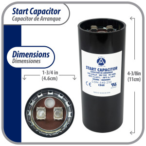 Appli Parts motor start capacitor 540-640 Mfd (microfarads) uF 250 VAC universal fit for electric motor applications 1-3/4 in Diameter 4-3/8 in Height CON-540-250
 Appli Parts motor start capacitor 540-640 Mfd (microfarads) uF 250 VAC universal fit for electric motor applications 1-3/4 in Diameter 4-3/8 in Height CON-540-250