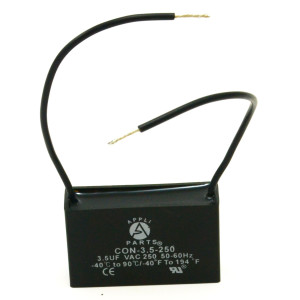 Appli Parts CAP-3.5-250-2C Fan Capacitor 3.5 mfd (microfarads) uf 250 VAC with 2 Wire Terminal Connections compatible with any brand with same capacitance 1-7/8in Width 1/2in Depth 1-1/8in Height