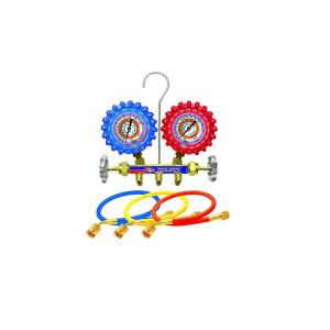 2-V Brass Manifold With 6 Ft. Smb Ez-Turn Ab Hoses (R410a/R22/R404a/R134a) Psi Scale F Qs8n6smez, Qs8n6sma