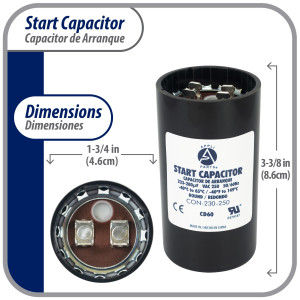 Appli Parts CON-230-250 Motor Start Capacitor 233-280 MFD uF, 250 VAC. Universal for Electric Motor Applications, 1.75 in Wide, 3.38 in Height