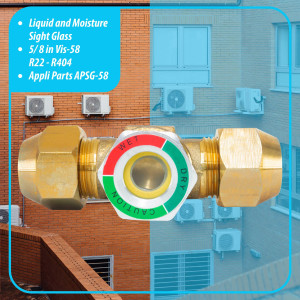 Appli Parts APSG-58 5/8 in Sight Glass and liquid moisture indicator Flare connections with take-apart Body for HVAC/R installations suitable for CFC HCFC HFC refrigerants Appli Parts APSG-58 5/8 in Sight Glass and liquid moisture indicator Flare connections with take-apart Body for HVAC/R installations suitable for CFC HCFC HFC refrigerants
