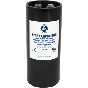 Appli Parts motor start capacitor 80-108 Mfd (microfarads) uF 330 VAC universal fit for electric motor applications 1-7/16 in Wide 3-3/8 in Height CON-88-330
 Appli Parts motor start capacitor 80-108 Mfd (microfarads) uF 330 VAC universal fit for electric motor applications 1-7/16 in Wide 3-3/8 in Height CON-88-330
