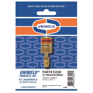 Uniweld Ez-Turn Anti-Blowback Mini Split Ductless Adaptador 1/4 in MF X 1/4 in FF R-410a, CFC, HCFC and HFC rated EZAB Uniweld Ez-Turn Anti-Blowback Mini Split Ductless Adaptador 1/4 in MF X 1/4 in FF R-410a, CFC, HCFC and HFC rated EZAB