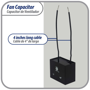 Appli Parts Fan Capacitor 2 mfd (microfarads) uf 250 VAC with 2 Wire Terminal Connections compatible with any brand with same capacitance 1-1/2in Width 5/8in Depth 1in Height CAP-2-250-2C Appli Parts Fan Capacitor 2 mfd (microfarads) uf 250 VAC with 2 Wire Terminal Connections compatible with any brand with same capacitance 1-1/2in Width 5/8in Depth 1in Height CAP-2-250-2C