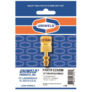 Uniweld Ez-Turn Anti-Blowback Mini Split Ductless Adaptador 1/4 in MF X 5/16 in FF R-410a, CFC, HCFC and HFC rated EZABM Uniweld Ez-Turn Anti-Blowback Mini Split Ductless Adaptador 1/4 in MF X 5/16 in FF R-410a, CFC, HCFC and HFC rated EZABM