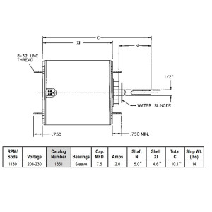 US Motors 1/3 hp 1075 rpm, 6 poles, 1 shaft, TEAO Enclosure, 1 speed, 5.6 diameter, CCW, Lead End, Reversible, 208-230 V, 60 hz, 1 ph, 7.5 mfd/370 VAC Run Capacitor 1861 K055WMT1281012B US Motors 1/3 hp 1075 rpm, 6 poles, 1 shaft, TEAO Enclosure, 1 speed, 5.6 diameter, CCW, Lead End, Reversible, 208-230 V, 60 hz, 1 ph, 7.5 mfd/370 VAC Run Capacitor 1861 K055WMT1281012B