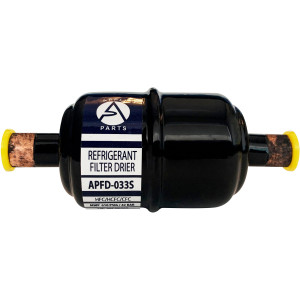 Appli Parts APFD-033S 3/8 in Liquid Line Refrigerant AC Filter Drier hvac Refrigeration 033S ODF Sweat Solder connection universal unidirectional 4-1/2 in long 1-3/4 in wide Appli Parts APFD-033S 3/8 in Liquid Line Refrigerant AC Filter Drier hvac Refrigeration 033S ODF Sweat Solder connection universal unidirectional 4-1/2 in long 1-3/4 in wide