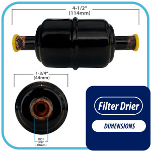 Appli Parts APFD-033S 3/8 in Liquid Line Refrigerant AC Filter Drier hvac Refrigeration 033S ODF Sweat Solder connection universal unidirectional 4-1/2 in long 1-3/4 in wide Appli Parts APFD-033S 3/8 in Liquid Line Refrigerant AC Filter Drier hvac Refrigeration 033S ODF Sweat Solder connection universal unidirectional 4-1/2 in long 1-3/4 in wide