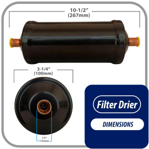 Appli Parts APFD-304S 1/2 in Liquid Line Refrigerant AC Filter Drier hvac Refrigeration 304S ODF Sweat Solder connection universal unidirectional 10-1/2 in long 3-1/4 in wide Appli Parts APFD-304S 1/2 in Liquid Line Refrigerant AC Filter Drier hvac Refrigeration 304S ODF Sweat Solder connection universal unidirectional 10-1/2 in long 3-1/4 in wide