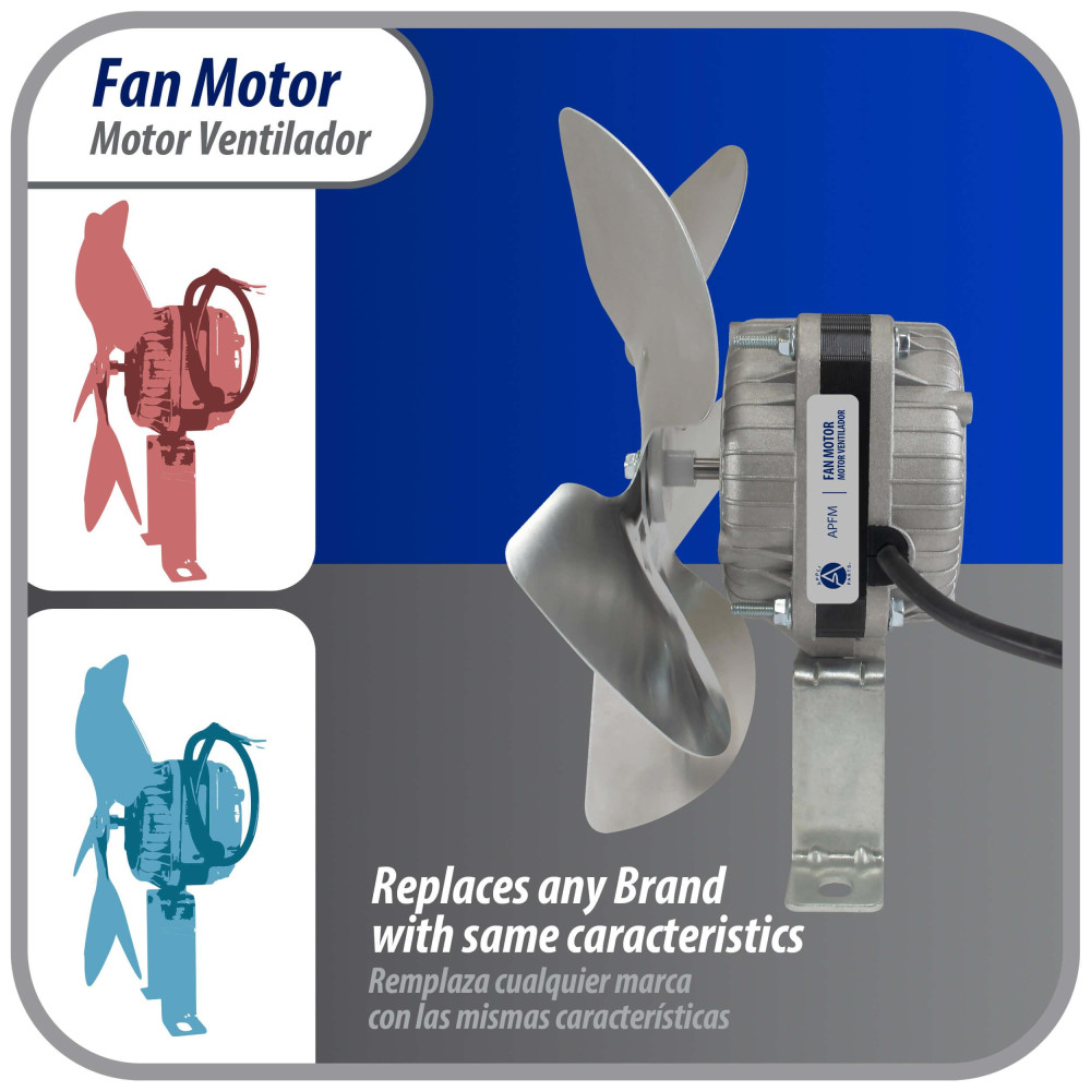 Appli Parts APFM-52E 5W Condenser and Evaporator Fan Motor 220V 60Hz 0.2A, Includes 8in Aluminum Fan Blade and Mounting Base, Universal Replacement for Commercial Refrigeration Units Appli Parts APFM-52E 5W Condenser and Evaporator Fan Motor 220V 60Hz 0.2A, Includes 8in Aluminum Fan Blade and Mounting Base, Universal Replacement for Commercial Refrigeration Units