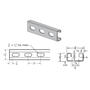Shallow Slotted Strut 1-5/8in wide x 13/16in x 10feet length 14 Ga, Pregalv S1316-14 Shallow Slotted Strut 1-5/8in wide x 13/16in x 10feet length 14 Ga, Pregalv S1316-14