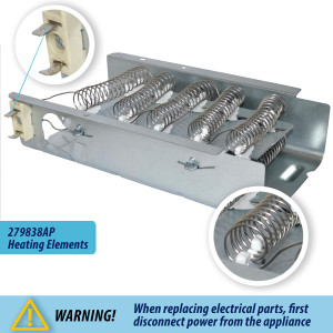 Appli Parts 279838AP Dryer Heating Element Replacement for Whirlpool 279838, Replaces 279837, 3398063, 3398064, 3403585, 8565582, W10724238, Fits Whirlpool Amana Kenmore Maytag Electric Dryers