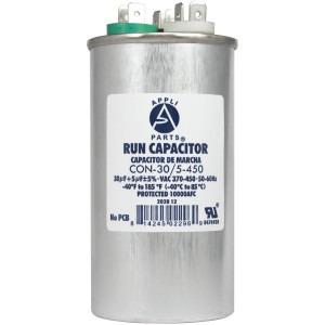 Appli Parts Dual Run Capacitor for ac 30+5 Mfd uF (microfarads) 370VAC or 450VAC CBB65 Round Universal fit for hvac and other applications 4-1/4 in High 2 in Wide CON-30/5-450
 Appli Parts Dual Run Capacitor for ac 30+5 Mfd uF (microfarads) 370VAC or 450VAC CBB65 Round Universal fit for hvac and other applications 4-1/4 in High 2 in Wide CON-30/5-450