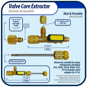 Appli Parts APT-VCR Valve Core Extractor Remover Tool with 1/4 to 5/16 in port adaptor Appli Parts APT-VCR Valve Core Extractor Remover Tool with 1/4 to 5/16 in port adaptor