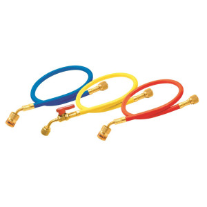 Uniweld EZ3HS Manifold Hoses 36in Red and Blue with EZ Turn Yellow with Ball Valve CFC/HCFC/HFC R410 Anti-Blowback fitting with Soft Magic Barrier hose set Uniweld EZ3HS Manifold Hoses 36in Red and Blue with EZ Turn Yellow with Ball Valve CFC/HCFC/HFC R410 Anti-Blowback fitting with Soft Magic Barrier hose set