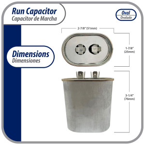 Appli Parts CON-30-370 Run Capacitor for ac 30 Mfd uF (microfarads) 370VAC CBB65 Oval Universal fit for hvac and other applications 2-7/8in Wide 1-7/8in Depth 3-1/4 in High in Wide