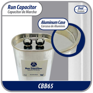 Appli Parts CON-30-370 Run Capacitor for ac 30 Mfd uF (microfarads) 370VAC CBB65 Oval Universal fit for hvac and other applications 2-7/8in Wide 1-7/8in Depth 3-1/4 in High in Wide