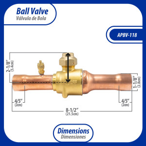 Appli Parts APBV-138 1-3/8 in Shut Off Ball Valve ODF Universal Replacement 610 psi (4.2 Mpa) max pressure -22 F to 248 F work temperature with 1/4 in SAE service port, with 10 in overall length Appli Parts APBV-138 1-3/8 in Shut Off Ball Valve ODF Universal Replacement 610 psi (4.2 Mpa) max pressure -22 F to 248 F work temperature with 1/4 in SAE service port, with 10 in overall length