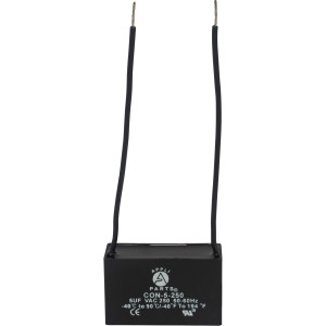 Appli Parts Fan Capacitor 5 mfd (microfarads) uf 250 VAC with 2 Wire Terminal Connections compatible with any brand with same capacitance 1-7/8in Width 3/4in Depth 1-1/8in Height CAP-5-250-2C Appli Parts Fan Capacitor 5 mfd (microfarads) uf 250 VAC with 2 Wire Terminal Connections compatible with any brand with same capacitance 1-7/8in Width 3/4in Depth 1-1/8in Height CAP-5-250-2C