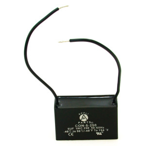 Appli Parts Fan Capacitor 5 mfd (microfarads) uf 250 VAC with 2 Wire Terminal Connections compatible with any brand with same capacitance 1-7/8in Width 3/4in Depth 1-1/8in Height CAP-5-250-2C Appli Parts Fan Capacitor 5 mfd (microfarads) uf 250 VAC with 2 Wire Terminal Connections compatible with any brand with same capacitance 1-7/8in Width 3/4in Depth 1-1/8in Height CAP-5-250-2C