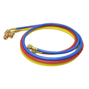 Uniweld EZ6HS Manifold Hoses 72in Red and Blue with EZ Turn Yellow with Ball Valve CFC/HCFC/HFC R410 Anti-Blowback fitting with Soft Magic Barrier hose set Uniweld EZ6HS Manifold Hoses 72in Red and Blue with EZ Turn Yellow with Ball Valve CFC/HCFC/HFC R410 Anti-Blowback fitting with Soft Magic Barrier hose set