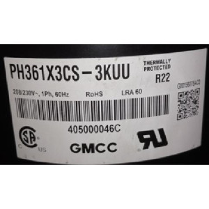 GMCC Compressor Rotary Fixed Speed Toshiba 208-230V/60Hz/1Ph Lra 60 R22 PH361X3CS-3KUU 201400600220 11103010001629  GMCC Compressor Rotary Fixed Speed Toshiba 208-230V/60Hz/1Ph Lra 60 R22 PH361X3CS-3KUU 201400600220 11103010001629