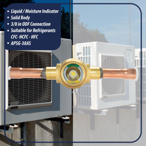 Appli Parts APSG-38AS 3/8 in Sight Glass and liquid moisture indicator Solder connections with Solid Body for HVAC/R installations suitable for CFC HCFC HFC refrigerants Appli Parts APSG-38AS 3/8 in Sight Glass and liquid moisture indicator Solder connections with Solid Body for HVAC/R installations suitable for CFC HCFC HFC refrigerants
