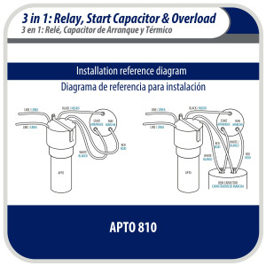 Appli Parts APTO-810 1/12 to 1/5 Hp, 115 V, 3 in 1 Solid State Hard Start Relay, Capacitor and Overload for compressors, replaces RCO-810 Appli Parts APTO-810 1/12 to 1/5 Hp, 115 V, 3 in 1 Solid State Hard Start Relay, Capacitor and Overload for compressors, replaces RCO-810