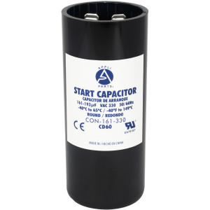 Appli Parts motor start capacitor 161-193 Mfd (microfarads) uF 330 VAC universal fit for electric motor applications 1-7/16 in Wide 3-3/8 in Height CON-161-330
 Appli Parts motor start capacitor 161-193 Mfd (microfarads) uF 330 VAC universal fit for electric motor applications 1-7/16 in Wide 3-3/8 in Height CON-161-330