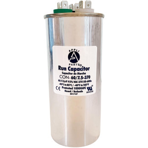 Appli Parts Dual Run Capacitor for ac 60+7.5 Mfd uF (microfarads) 370VAC CBB65 Round Universal fit for hvac and other applications 2-1/8 in Wide 5-3/8 in Height CON-60/7.5-370-R
 Appli Parts Dual Run Capacitor for ac 60+7.5 Mfd uF (microfarads) 370VAC CBB65 Round Universal fit for hvac and other applications 2-1/8 in Wide 5-3/8 in Height CON-60/7.5-370-R