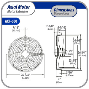 Appli Parts AXF-600-1 23-5/8 in Axial Fan Motor Guard Mounted Fan Blade 220V, 1 Ph, 50-60 Hz, 920W, 1600 rpm, Universal replacement for Cold Room Evaporators, Condensing Units, Work Temp -22F to 140F
