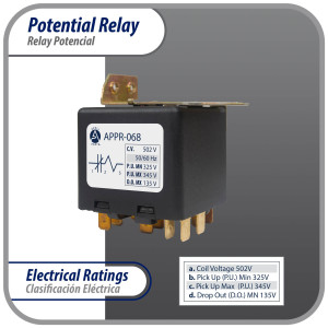 Appli Parts APPR-068 Potential Relay 068, Coil Voltage 502 V, Min Pick up 325 V, Max Pick up 345 V, Max Drop Out 135 V, 50/60 Hz Universal replacement for HVAC and Refrigeration units Appli Parts APPR-068 Potential Relay 068, Coil Voltage 502 V, Min Pick up 325 V, Max Pick up 345 V, Max Drop Out 135 V, 50/60 Hz Universal replacement for HVAC and Refrigeration units
