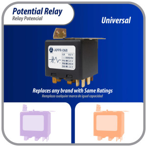 Appli Parts APPR-068 Potential Relay 068, Coil Voltage 502 V, Min Pick up 325 V, Max Pick up 345 V, Max Drop Out 135 V, 50/60 Hz Universal replacement for HVAC and Refrigeration units Appli Parts APPR-068 Potential Relay 068, Coil Voltage 502 V, Min Pick up 325 V, Max Pick up 345 V, Max Drop Out 135 V, 50/60 Hz Universal replacement for HVAC and Refrigeration units