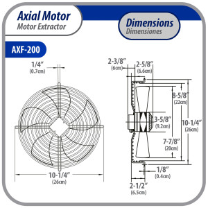Appli Parts AXF-200 7-7/8 in Axial Fan Motor Guard Mounted Fan Blade 220 V, 1 Ph, 50-60 Hz, 40 W, 1600 rpm, Universal replacement for Cold Room Evaporators, Condensing Units, Work Temp -22F to 140F 