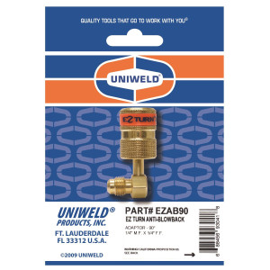 Uniweld Ez-Turn Anti-Blowback Mini Split Ductless Adaptador 90 degrees 1/4 in MF X 1/4 in FF R-410a, CFC, HCFC and HFC rated EZAB90 Uniweld Ez-Turn Anti-Blowback Mini Split Ductless Adaptador 90 degrees 1/4 in MF X 1/4 in FF R-410a, CFC, HCFC and HFC rated EZAB90