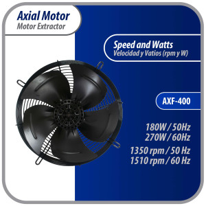 Appli Parts AXF-400 15-3/4 in Axial Fan Motor Guard Mounted Fan Blade 220V, 1 Ph, 50-60 Hz, 270W, 1510 rpm, Universal replacement for Cold Room Evaporators, Condensing Units, Work Temp -22F to 140F