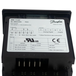 Danfoss ERC 112C Refrigeration Controller for Glass Door Merchandisers,  Commercial Fridges, Freezers, and Various Additional Applications 110/220V 4 Relay Output, 2 Temperature Sensors Not Included, Blue Display. Unprogrammed 080G3106, 080G3216, 080